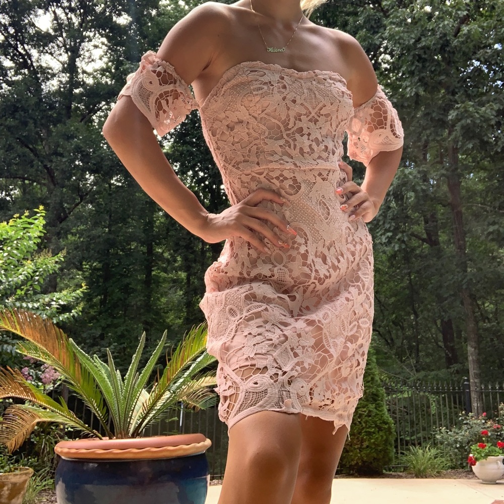 MOVING OUT SALE Blush bodycon dress lace detailing